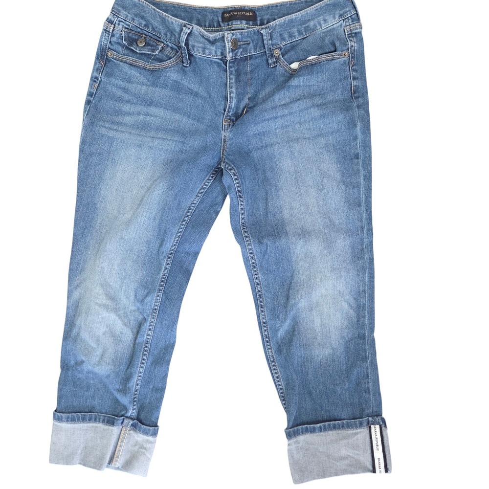 Banana Republic Womens Jeans 29 6R Light Wash Straight Slim‎ Cuffed Denim